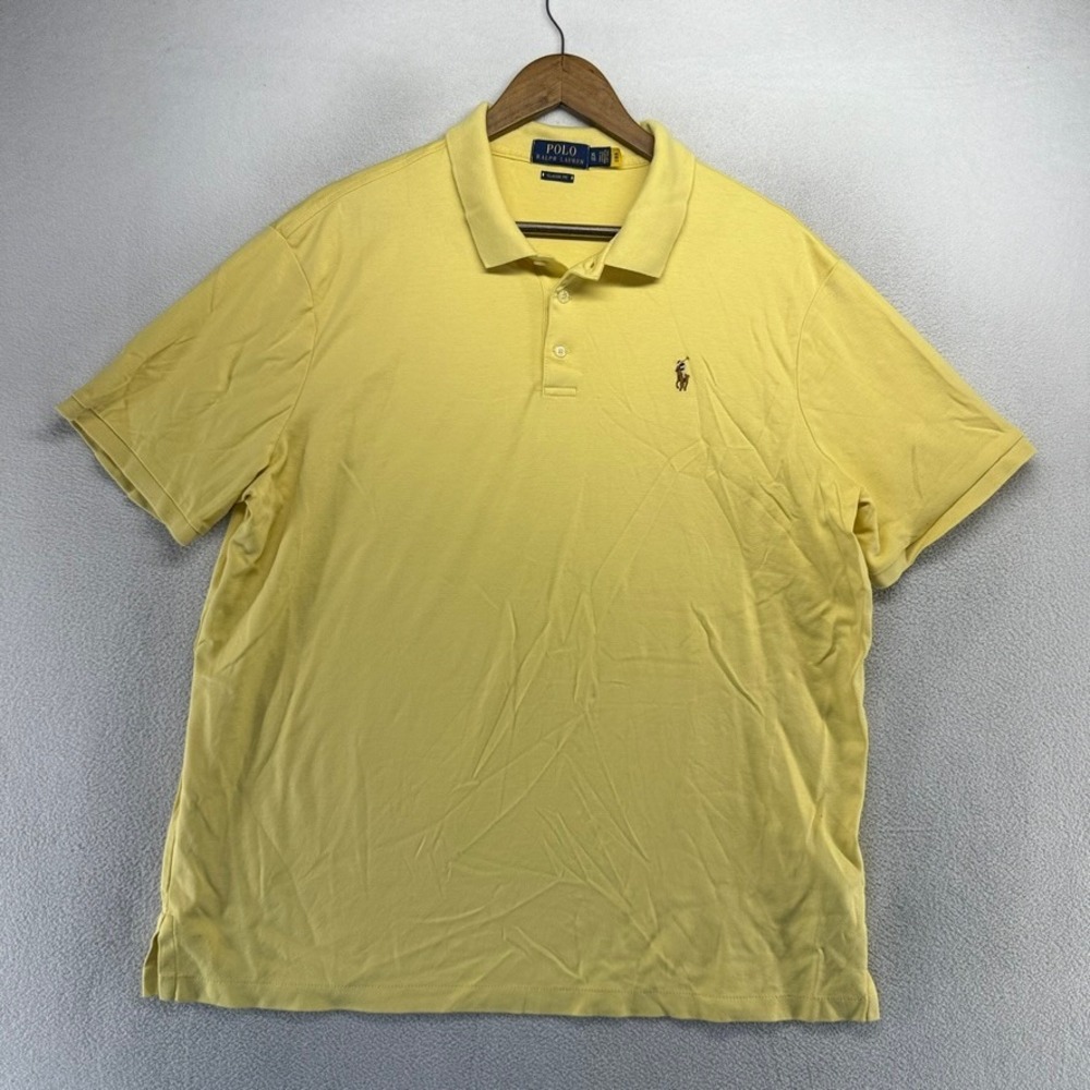 Vintage Ralph Lauren Polo Shirt Mens XL Yellow Golf Embroidered Knit Preppy 90s